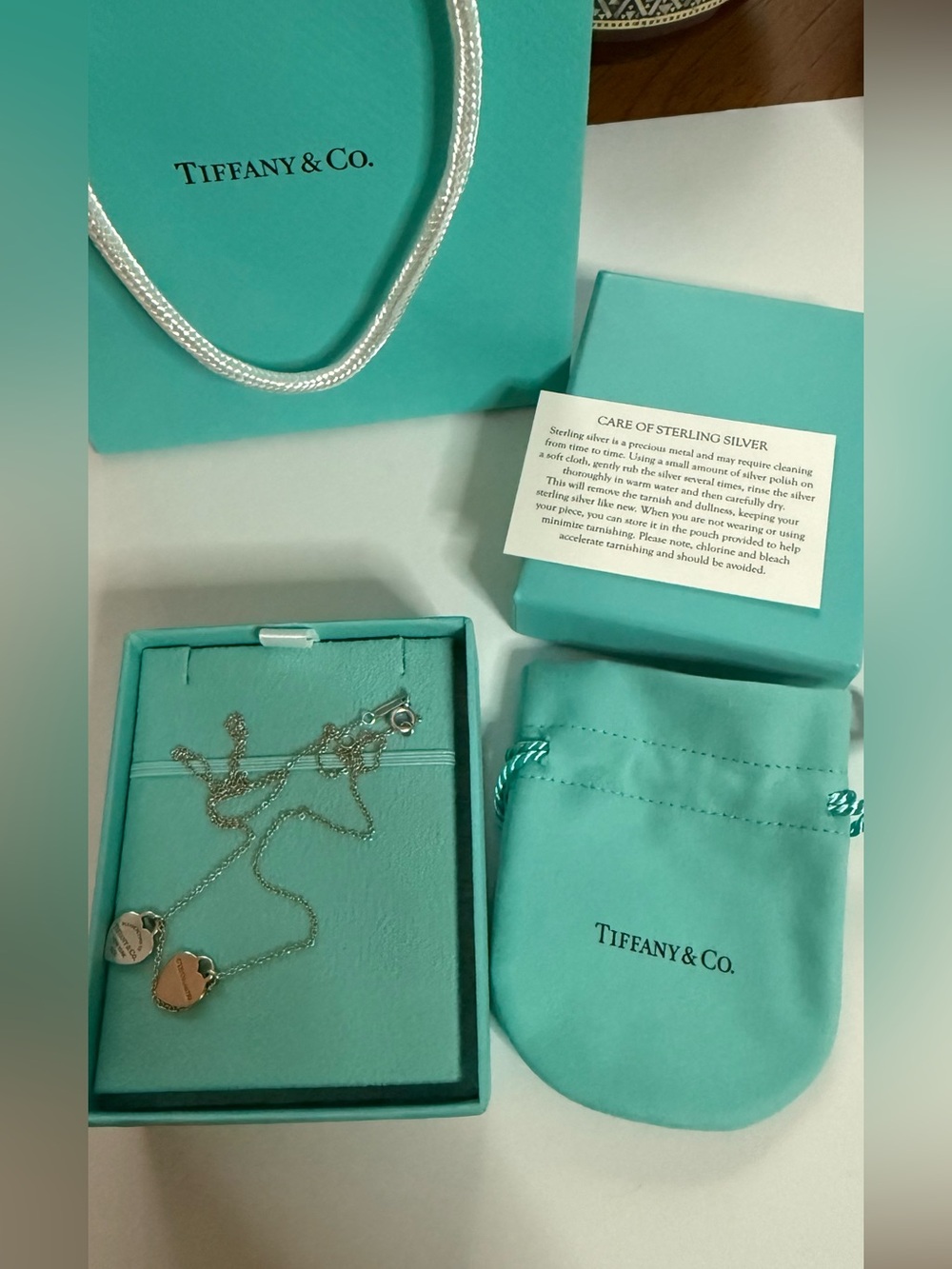 New Tiffany & Co Return to, Double Heart Necklace 16" Silver 925 & 18K Rose Gold